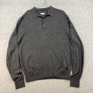 Tom James Bespoke Collar Sweater Polo Mens 100% Italian‎ Merino Wool L Soft Gray